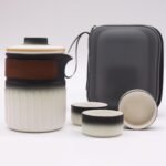 Ancient Wisdom Ceramic Three Friends Teapot Travel Pack Set - Black / White - Image 2