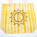 Ancient Wisdom Namaste Hands Design Yellow Tye-Dye Cotton Bag with Natural Handle - Image 2