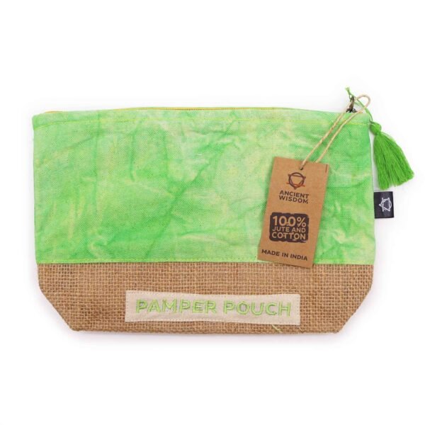 Ancient Wisdom Stonewash Jute & Cotton Pamper Pouch – Mother Earth Green