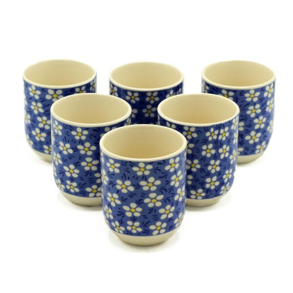 Ancient Wisdom Set of 6 Ceramic Herbal Tea Cups - Blue Daisey