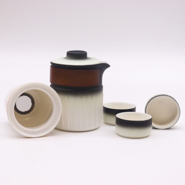 Ancient Wisdom Ceramic Three Friends Teapot Travel Pack Set - Black / White
