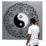 Ancient Wisdom Black & White Double Cotton Bedspread + Wall Hanging - Ying Yang - Image 2