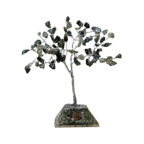 Ancient Wisdom Moss Agate Gemstone Tree (80 Stones) On Orgonite Base