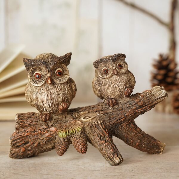 Country Living Resin Wood Effect Rustic 2 Owls On A Branch Figurine