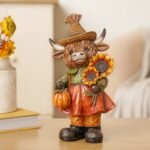 Country Living Collection Autumn Highland Cow Figurine with Flowers