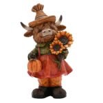 Country Living Collection Autumn Highland Cow Figurine with Flowers - Image 2