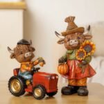 Country Living Collection Autumn Highland Cow Figurine with Flowers - Image 6