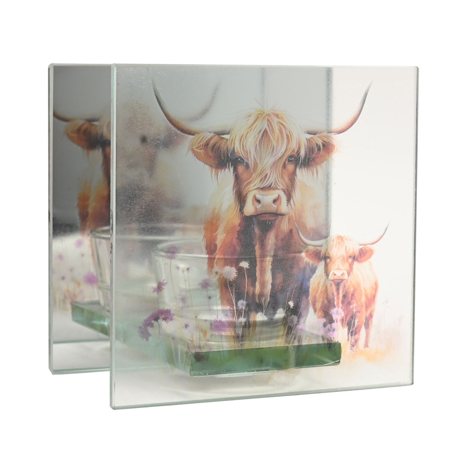 CL1522.jpg Widdop Country Living Highland Cow Design Glass Tea Light Candle Holder - Image 1