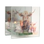 Widdop Country Living Highland Cow Design Glass Tea Light Candle Holder - Image 2