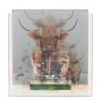 Widdop Country Living Highland Cow Design Glass Tea Light Candle Holder - Image 3