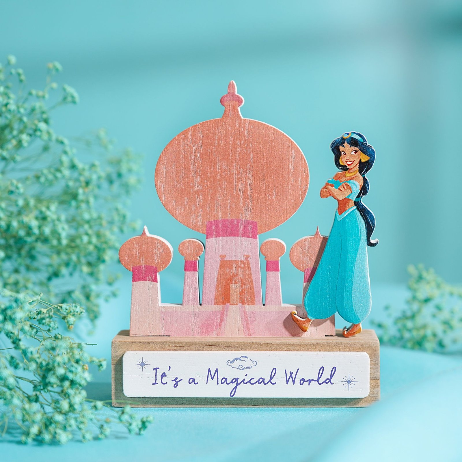 DI2360_T01.jpg Disney: Jasmine Pastel Princess Mini Castle Wooden Plaque - Image 1