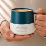 Personalised Any Message Blue & White Dipped Speckled Design Ceramic Mug - Image 2