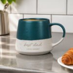 Personalised Any Message Blue & White Dipped Speckled Design Ceramic Mug - Image 3