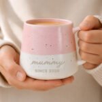 Personalised Any Message Pink & White Dipped Speckled Design Ceramic Mug - Image 2