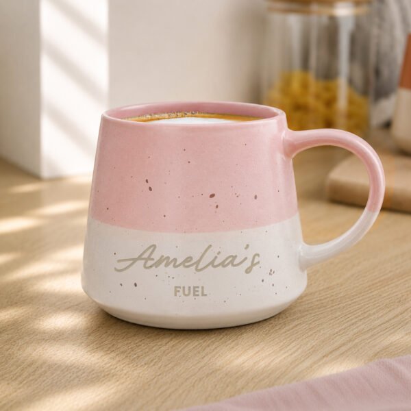 Personalised Any Message Pink & White Dipped Speckled Design Ceramic Mug