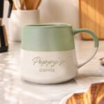 Personalised Any Message Green & White Dipped Speckled Design Ceramic Mug