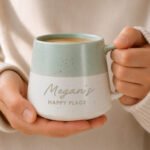 Personalised Any Message Green & White Dipped Speckled Design Ceramic Mug - Image 2