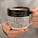 Personalised Any Message Black & White Dipped Dash Design Ceramic Mug - Image 2