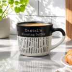 Personalised Any Message Black & White Dipped Dash Design Ceramic Mug - Image 3