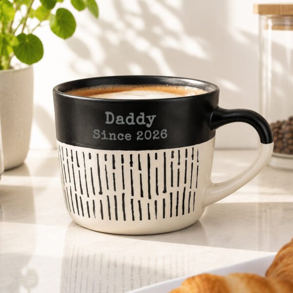 Personalised Any Message Black & White Dipped Dash Design Ceramic Mug