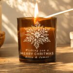Personalised Christmas Snowflake Motif Scented Amber Glass Jar Candle - Image 3