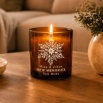 Personalised Christmas Snowflake Motif Scented Amber Glass Jar Candle - Image 4