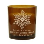 Personalised Christmas Snowflake Motif Scented Amber Glass Jar Candle - Image 5