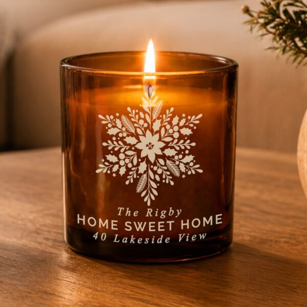 Personalised Christmas Snowflake Motif Scented Amber Glass Jar Candle