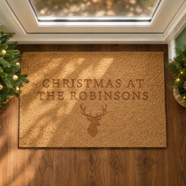 Personalised Stag Motif Rectangle Coir Indoor Doormat