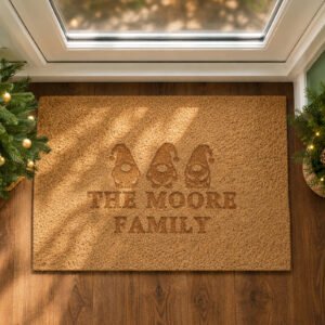 P011028 Personalised Christmas Gonks Rectangle Coir Indoor Doormat