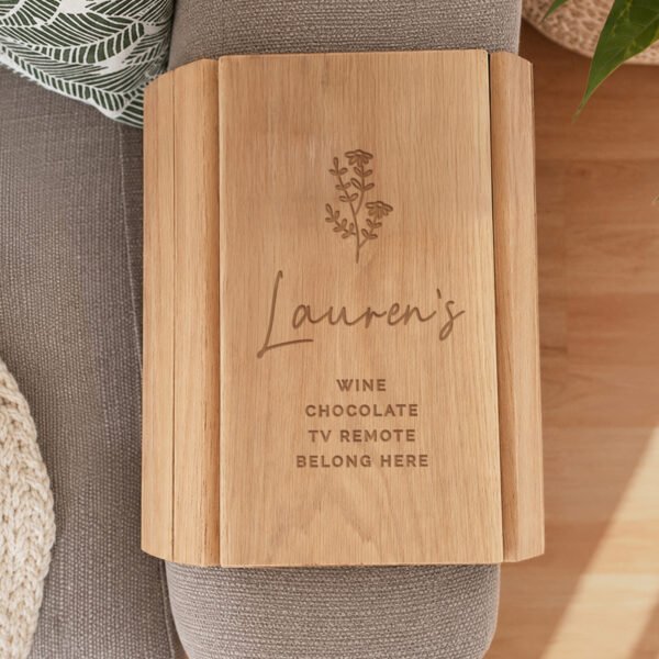 Personalised Any Message Floral Design Wooden Sofa Tray