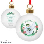 Personalised The Snowman Christmas Wishes Ceramic Bauble - Image 4