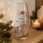Personalised Any Message Poinsettia Design Glass Bullet Vase