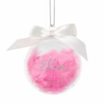 Personalised Silver Name Pink Feather Glass Christmas Bauble With Ribbon - Image 4
