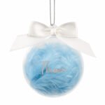 Personalised Silver Name Blue Feather Glass Christmas Bauble With Ribbon - Image 4