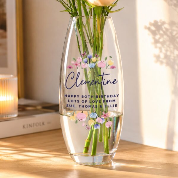 Personalised Bright Floral Design Glass Bullet Vase