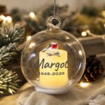 Personalised Robin Motif Christmas / Memorial Glass LED Candle Bauble - Image 3