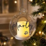 Personalised Pet Paw Print Motif Christmas / Memorial Glass LED Candle Bauble