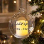 Personalised Floral Motif Christmas / Memorial Glass LED Candle Bauble