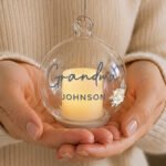 Personalised Floral Motif Christmas / Memorial Glass LED Candle Bauble - Image 2