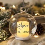 Personalised Floral Motif Christmas / Memorial Glass LED Candle Bauble - Image 3