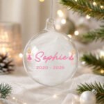 Personalised Pink Fairy Design White Feather Glass Christmas Bauble