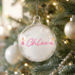 Personalised Pink Fairy Design White Feather Glass Christmas Bauble - Image 3