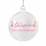 Personalised Pink Fairy Design White Feather Glass Christmas Bauble - Image 4