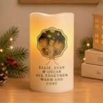 Personalised Scallop Bow Design Photo Upload LED Pillar Candle