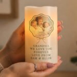 Personalised Scallop Bow Design Photo Upload LED Pillar Candle - Image 2