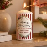 Personalised Candy Cane Stripes Design Christmas Pillar Candle - Image 2