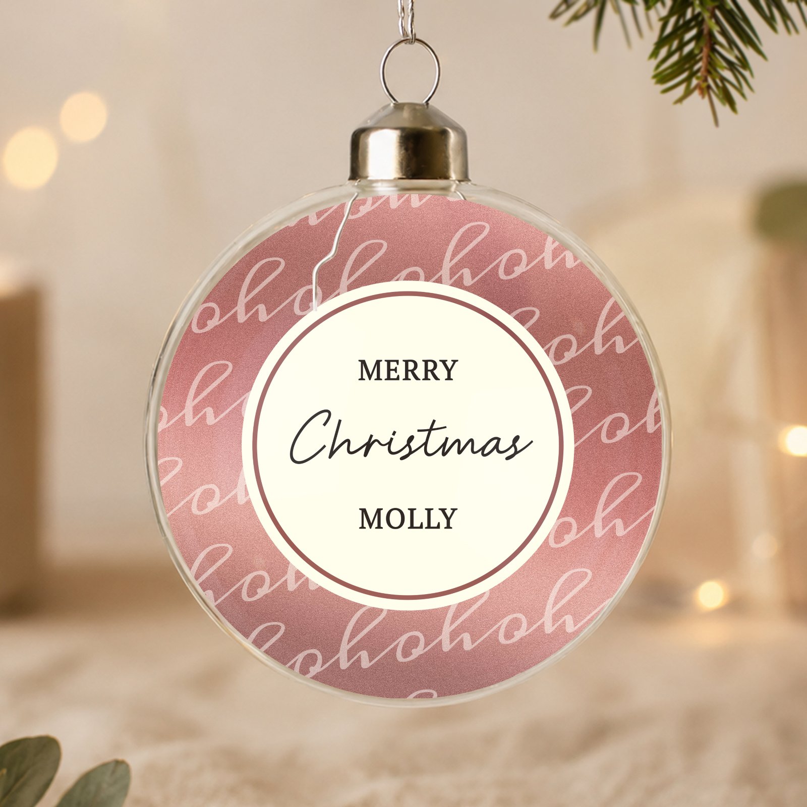 P050798_Personalised_Ho_Ho_Ho_Glass_Christmas_Bauble Personalised 'Ho Ho Ho' Glass Christmas Bauble - Image 1