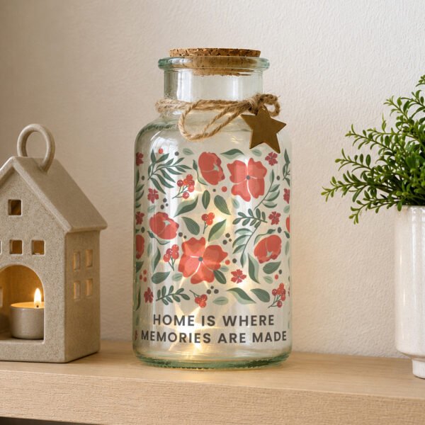 Personalised Christmas Poinsettia Design LED Light-Up Glass Jar