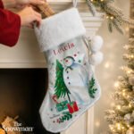 Personalised The Snowman Christmas Wishes Luxury Grey Pom Pom Christmas Stocking - Image 2
